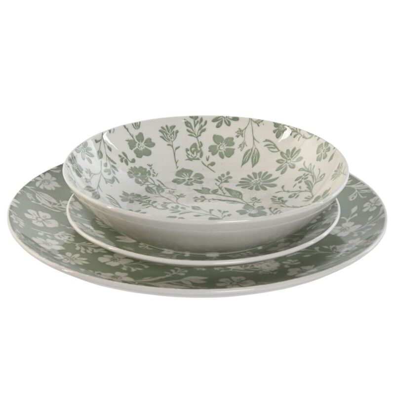 Set di Stoviglie Home ESPRIT Bianco Verde Porcellana Floreale 27 x 27 x 2 cm 18 Pezzi Set di Stoviglie Home ESPRIT Bianco Verde Porcellana Floreale 27 x 27 x 2 cm 18 Pezzi