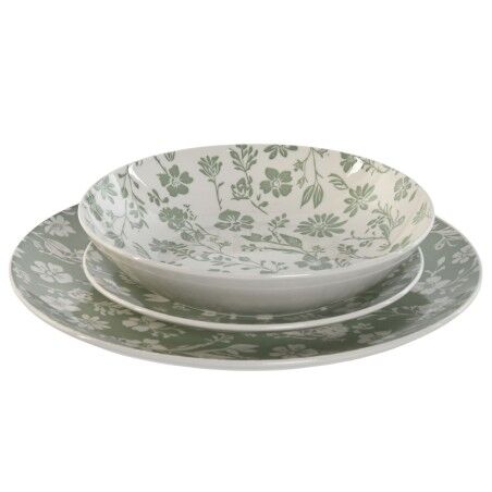Set di Stoviglie Home ESPRIT Bianco Verde Porcellana Floreale 27 x 27 x 2 cm 18 Pezzi