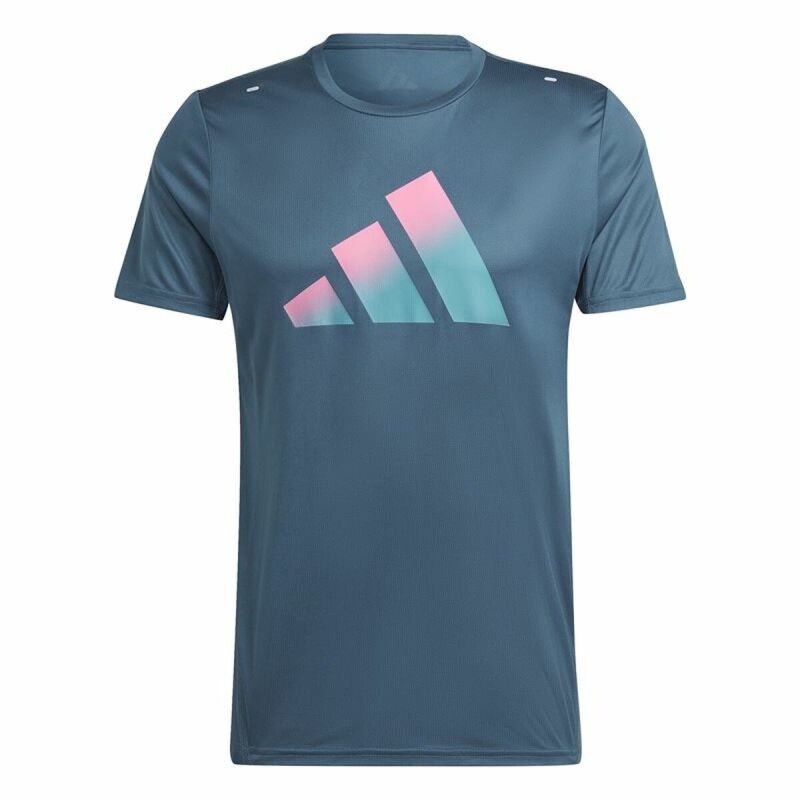 Maglia Adidas Run Icons 3 Bar Azzurro Maglia Adidas Run Icons 3 Bar Azzurro
