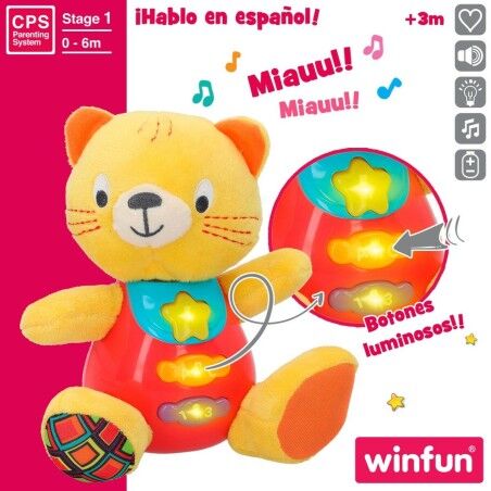 Peluche con Suono Winfun Gatto 16 x 17,5 x 10,5 cm (6 Unità)