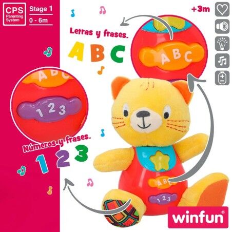 Peluche con Suono Winfun Gatto 16 x 17,5 x 10,5 cm (6 Unità)