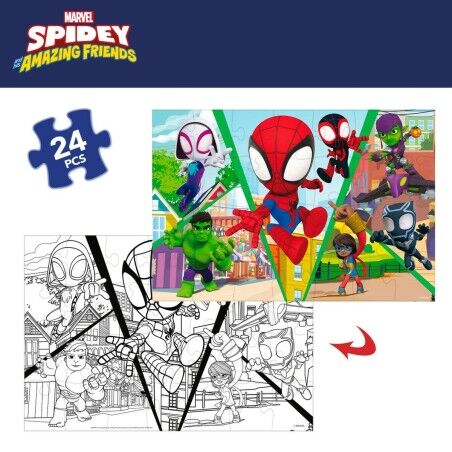 Puzzle per Bambini Spidey Double-face 50 x 35 cm 24 Pezzi (12 Unità)