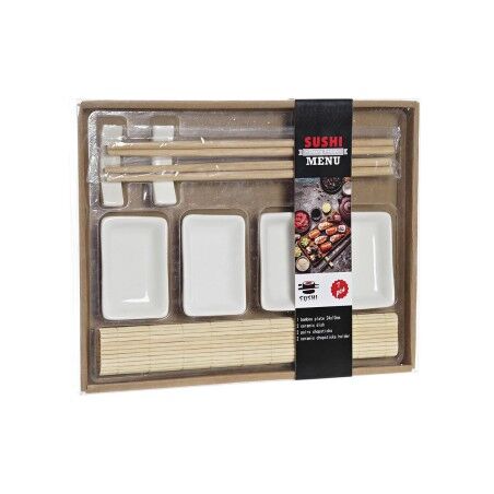 Set per Sushi DKD Home Decor Metallo Bambù Bianco Naturale Orientale 30 x 40 cm 28 x 22 x 2,5 cm (9 Pezzi)