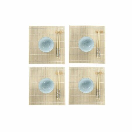 Set per Sushi DKD Home Decor 14,5 x 14,5 x 31 cm Azzurro Bianco Gres Orientale (16 Pezzi)