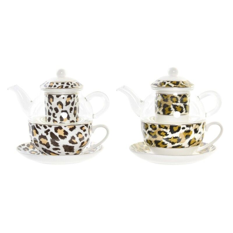 Teiera DKD Home Decor Leopardo Cristallo Porcellana Marrone Trasparente Bianco (2 Unità) Teiera DKD Home Decor Leopardo Cristallo Porcellana Marrone Trasparente Bianco (2 Unità)