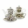Teiera DKD Home Decor Leopardo Cristallo Porcellana Marrone Trasparente Bianco (2 Unità)