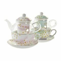 Teiera DKD Home Decor Cristallo Porcellana Rosa Trasparente Bianco Verde (2 Unità)