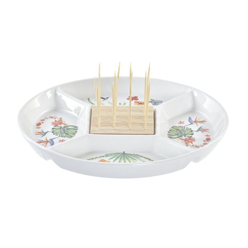 Vassoio per aperitivi DKD Home Decor Multicolore Naturale Bambù Gres Tropicale 23,5 x 23,5 x 7 cm