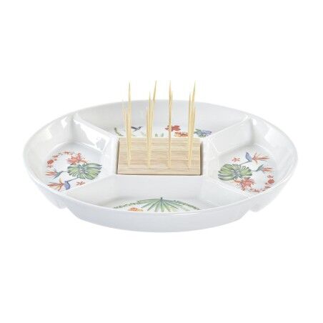 Vassoio per aperitivi DKD Home Decor Multicolore Naturale Bambù Gres Tropicale 23,5 x 23,5 x 7 cm