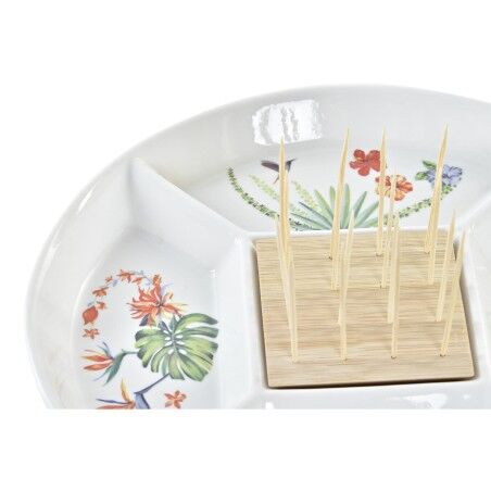 Vassoio per aperitivi DKD Home Decor Multicolore Naturale Bambù Gres Tropicale 23,5 x 23,5 x 7 cm