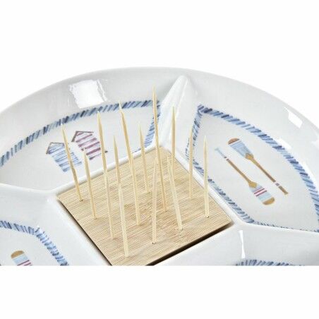 Vassoio per aperitivi DKD Home Decor Azzurro Naturale Bambù Gres Mediterraneo 23,5 x 23,5 x 7 cm