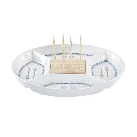 Vassoio per aperitivi DKD Home Decor Azzurro Naturale Bambù Gres Mediterraneo 23,5 x 23,5 x 7 cm