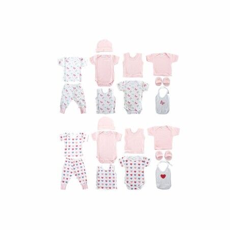 Set di Indumenti DKD Home Decor Bianco Rosa (2 Unità) Cotone 0-6 Mesi