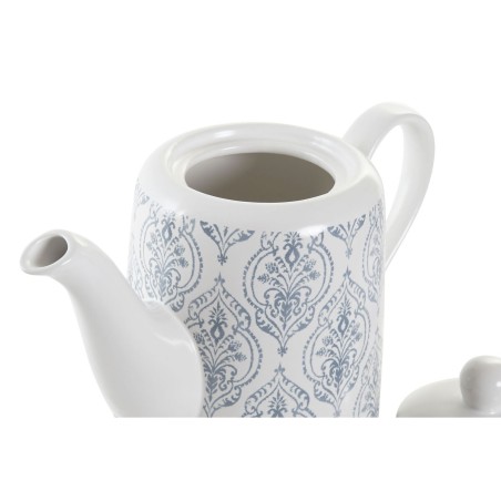 Teiera DKD Home Decor Azzurro Bianco Marrone Legno d'albero della gomma Gres