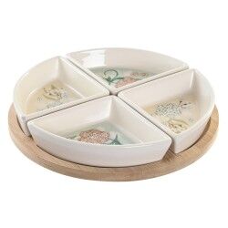 Vassoio per aperitivi DKD Home Decor 21,5 x 21,5 x 1 cm Beige Bianco Gres Tradizionale
