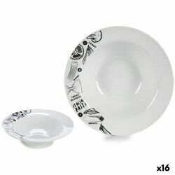 Piatto per Pasta Bianco Nero 23 x 6,5 x 23 cm Porcellana (16 Unità)
