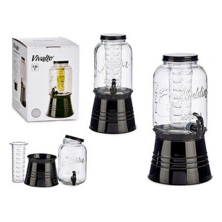 Caraffa in Vetro Trasparente Vivalto DW6004S-1 Nero Trasparente Metallo Cristallo Plastica 3,8 L Refrigeratore