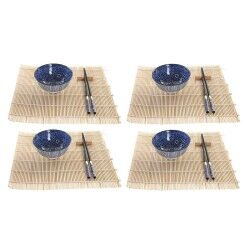 Set per Sushi DKD Home Decor 14,5 x 14,5 x 31 cm Nero Azzurro Gres Orientale (16 Pezzi)