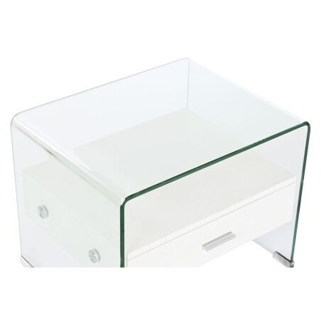 Comodino DKD Home Decor Bianco Trasparente Cristallo Legno MDF 50 x 40 x 45,5 cm