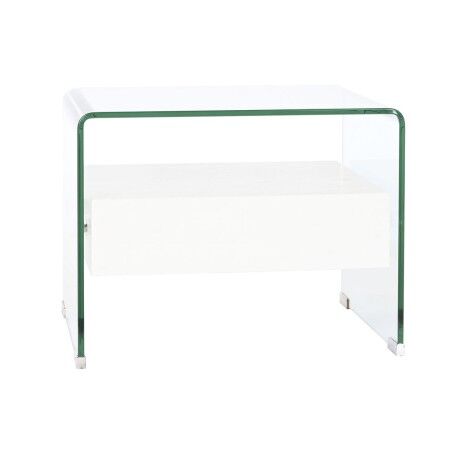 Comodino DKD Home Decor Bianco Trasparente Cristallo Legno MDF 50 x 40 x 45,5 cm