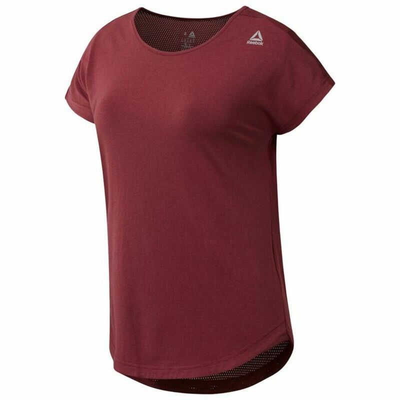 Maglia a Maniche Corte Donna Reebok Work Mesh Rosso Scuro Maglia a Maniche Corte Donna Reebok Work Mesh Rosso Scuro
