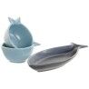 Set da Aperitivo Home ESPRIT Azzurro Blu cielo Porcellana Acacia Mediterraneo Pesci 19,5 x 16,5 x 1,3 cm 4 Pezzi