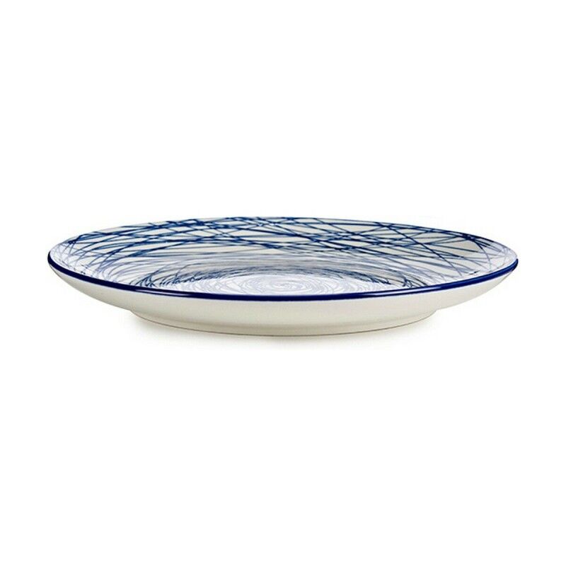 Piatto da pranzo Righe Azzurro Bianco Porcellana 24 x 2,8 x 24 cm Piatto da pranzo Righe Azzurro Bianco Porcellana 24 x 2,8 x 24 cm