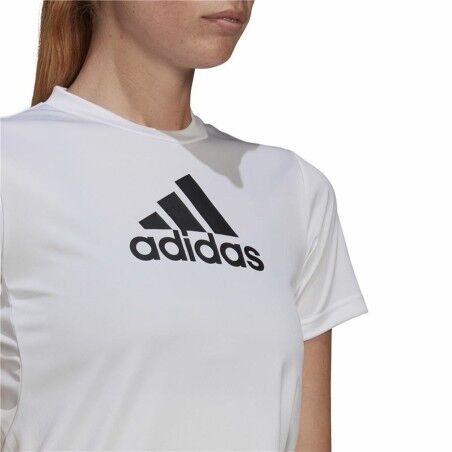 Maglia a Maniche Corte Donna Adidas Primeblue D2M Logo Sport  Bianco