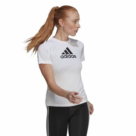 Maglia a Maniche Corte Donna Adidas Primeblue D2M Logo Sport  Bianco