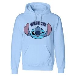 Felpa con Cappuccio Unisex Stitch Cute Face Azzurro