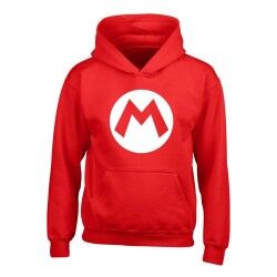 Felpa con Cappuccio Unisex Super Mario Badge Rosso
