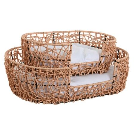 Letto per animali domestici Home ESPRIT Bianco Marrone Chiaro Metallo rattan sintetico 50 x 35 x 14 cm (2 Pezzi)