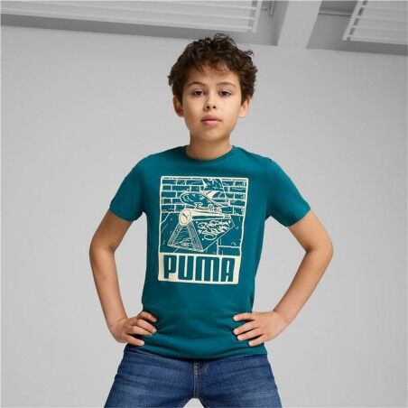 Maglia a Maniche Corte per Bambini Puma Ess+ Mid 90S Graphic Azzurro