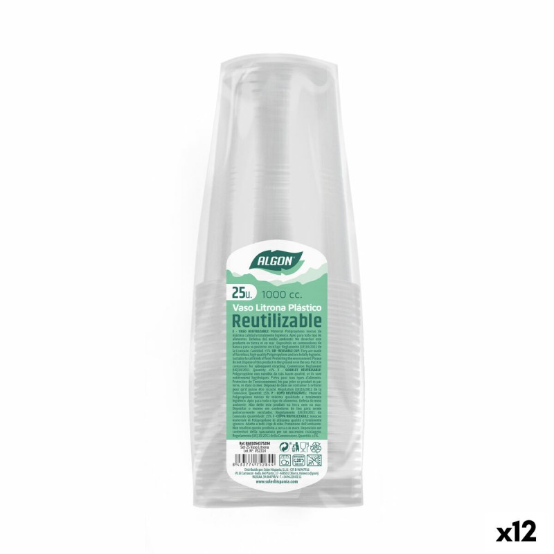 Set di bicchieri riutilizzabili Algon 1 L Trasparente 12 Unità (25 Pezzi) Set di bicchieri riutilizzabili Algon 1 L Trasparente 12 Unità (25 Pezzi)