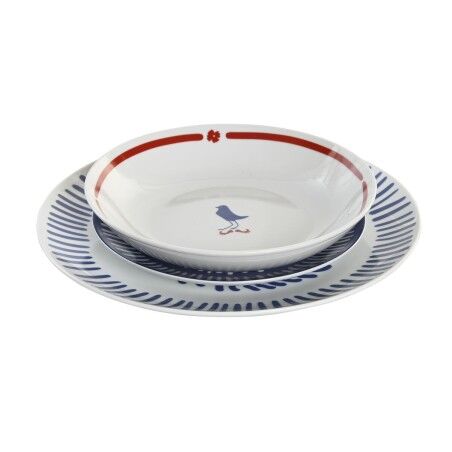 Set di Stoviglie DKD Home Decor Azzurro Bianco Rosso Porcellana Mediterraneo 18 Pezzi 27 x 27 x 3 cm