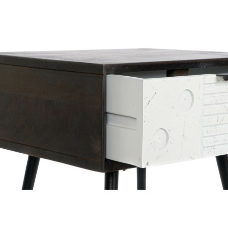 Comodino DKD Home Decor 45 x 38 x 50 cm Nero Metallo Bianco Legno di mango Wengue