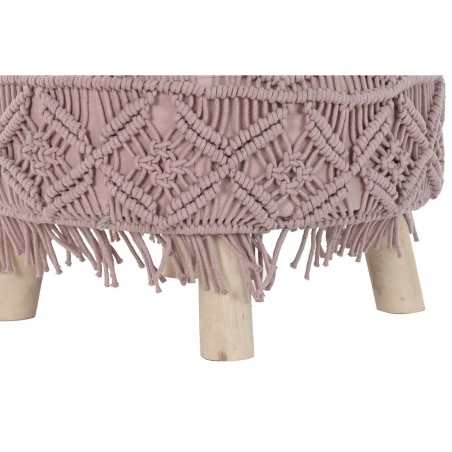 Poggiapiedi DKD Home Decor Naturale Rosa chiaro Legno Boho Macramé 53 x 53 x 31 cm