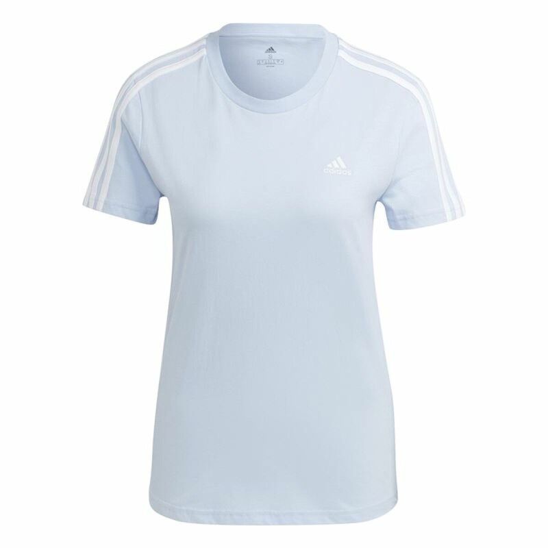 Maglia a Maniche Corte Donna Adidas 3 stripes Azzurro Chiaro Maglia a Maniche Corte Donna Adidas 3 stripes Azzurro Chiaro