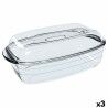 Teglia da Cucina Ô Cuisine Rettangolare Con coperchio 1,6 L 2,9 L Trasparente Vetro (3 Unità)