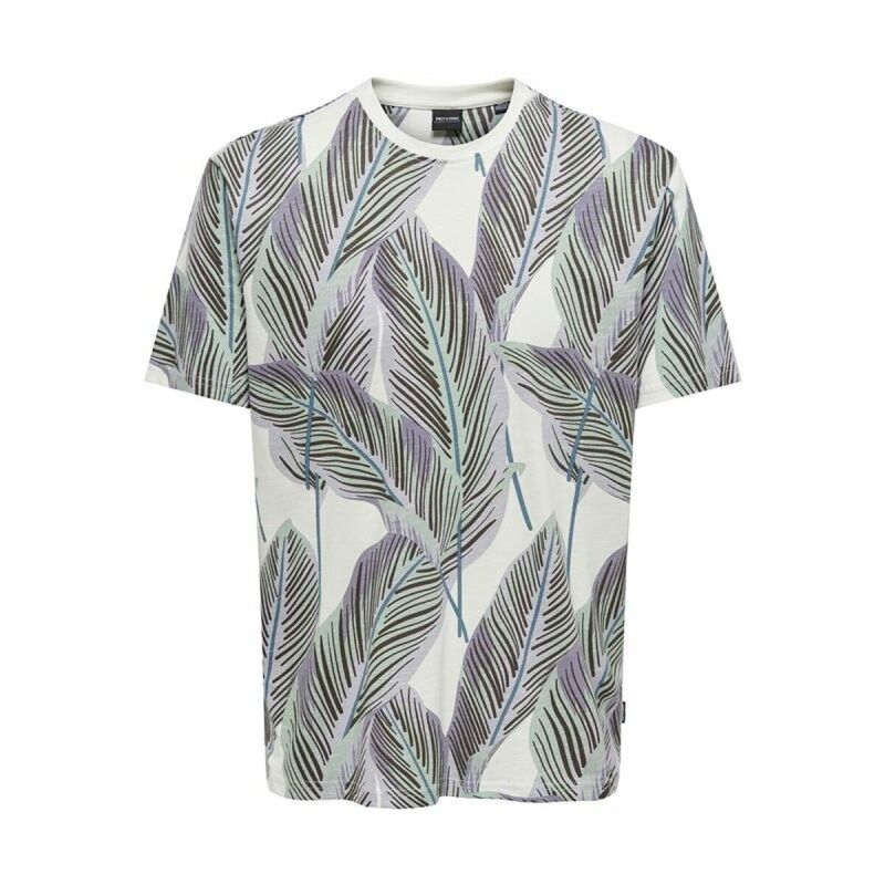 Maglia a Maniche Corte Uomo Only & Sons Onskobe Reg Banana Leaf Azzurro Bianco Maglia a Maniche Corte Uomo Only & Sons Onskobe Reg Banana Leaf Azzurro Bianco