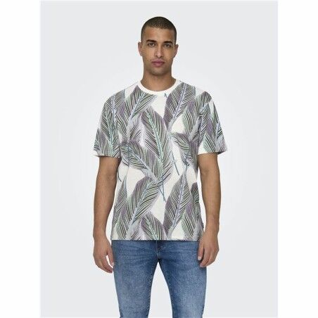 Maglia a Maniche Corte Uomo Only & Sons Onskobe Reg Banana Leaf Azzurro Bianco
