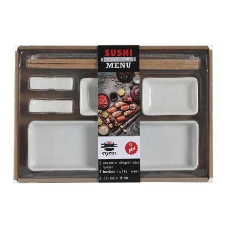 Set per Sushi DKD Home Decor 24 x 7 x 2 cm Naturale Bianco Gres Orientale