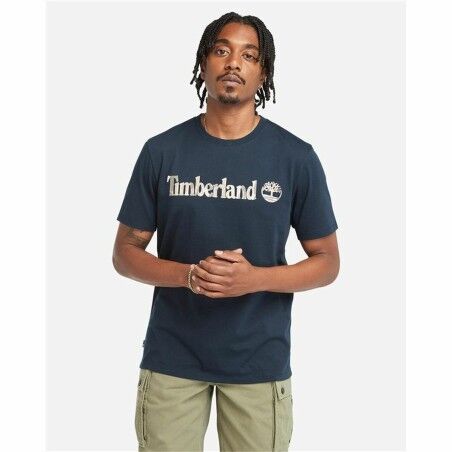 Maglia a Maniche Corte Uomo Timberland Kennebec River Camo Linear Logo Azzurro