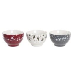 Set di Ciotole DKD Home Decor Bianco Rosso Grigio Porcellana 500 ml 13 x 13 x 8 cm (3 Unità)