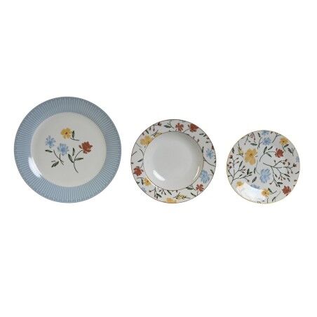 Servizio di Piatti DKD Home Decor Azzurro Bianco Porcellana Floreale 27 x 27 x 3 cm 18 Pezzi