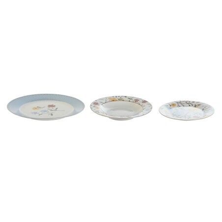 Servizio di Piatti DKD Home Decor Azzurro Bianco Porcellana Floreale 27 x 27 x 3 cm 18 Pezzi