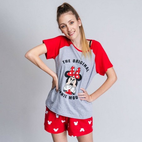 Pigiama Estivo Minnie Mouse Rosso Donna Grigio