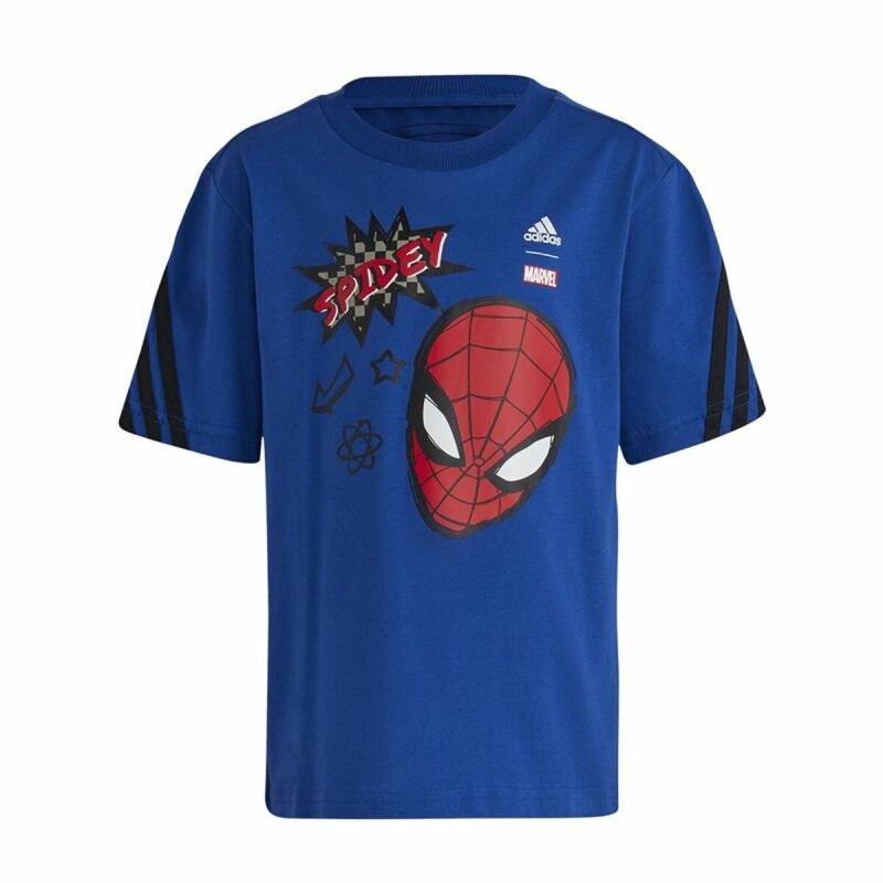 Maglia a Maniche Corte per Bambini Adidas Spider-Man Azzurro Maglia a Maniche Corte per Bambini Adidas Spider-Man Azzurro