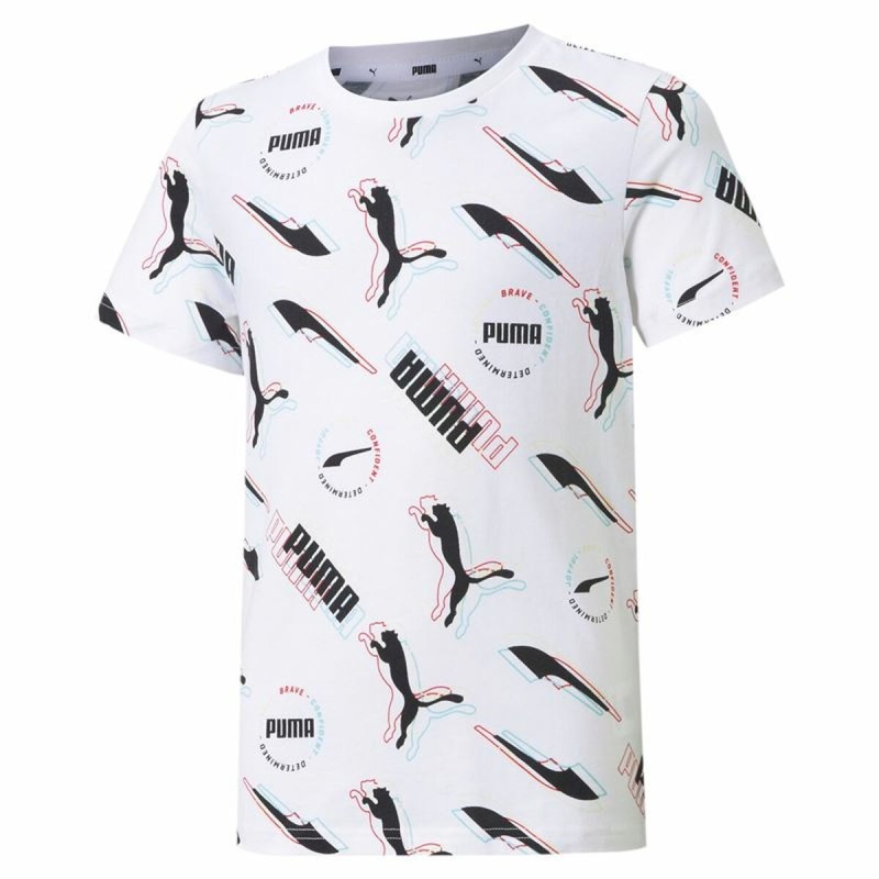 Maglia a Maniche Corte per Bambini Puma AOP Bianco Maglia a Maniche Corte per Bambini Puma AOP Bianco