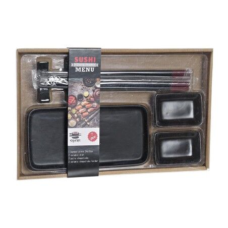 Set per Sushi DKD Home Decor Nero Bambù Gres (31,3 x 19,3 x 2,7 cm)